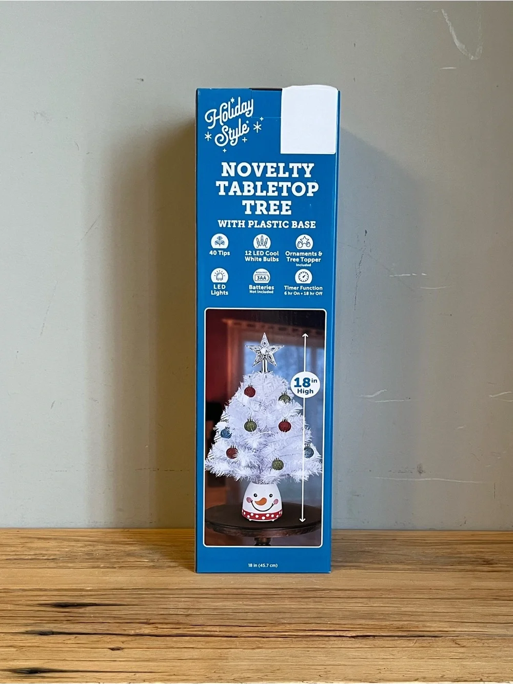 NIB 18” Novelty Tabletop White Christmas Tree On Ornament Base With Star Topper